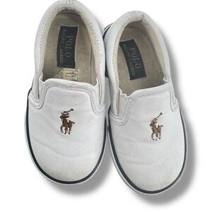 Polo Ralph Lauren Bal Harbour II Kids Toddler 6 White Slip On Sneakers Preppy